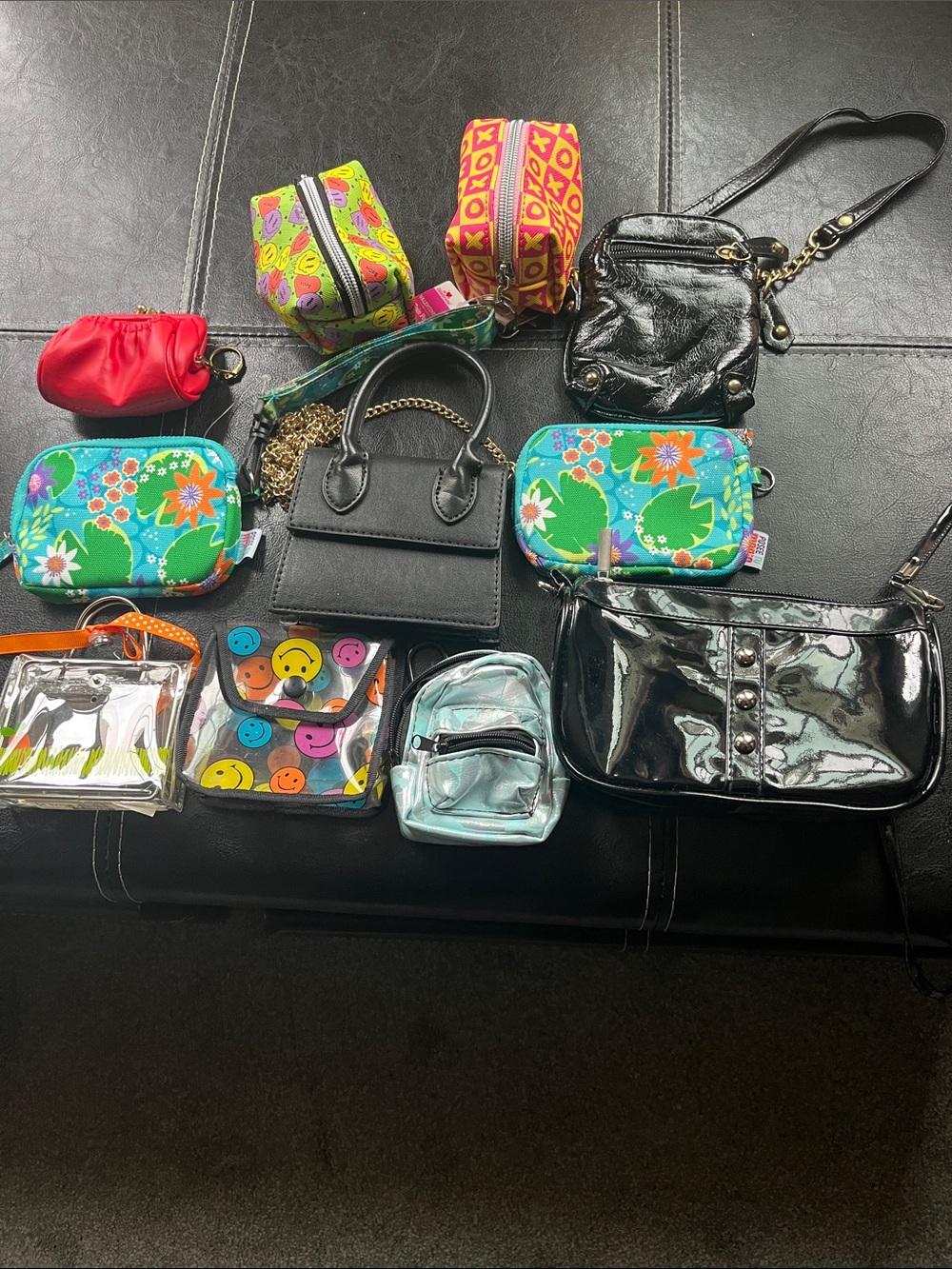 Source Unknown Black Patent Kids Crossbody & Colorful Mini Bags Set